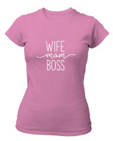 T-Shirt Στενή Γραμμή - Wife Mom Boss - Color Thumbnail Ροζ