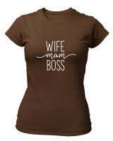 T-Shirt Στενή Γραμμή - Wife Mom Boss - Color Thumbnail Καφέ